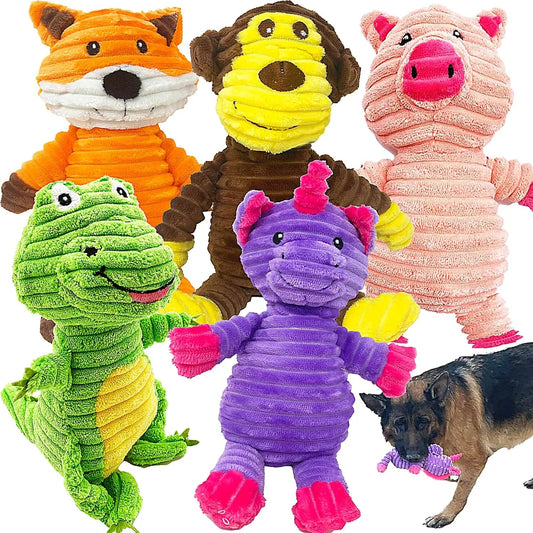 Plush Squeaky Dog Toys 5-Pack Corduroy Set for Medium & Large Dogs