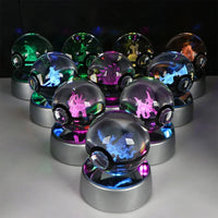 Pokemon 3D Crystal Ball Pikachu Gengar Eevee Mewtwo Anime Pokeball with Led Night Light Base