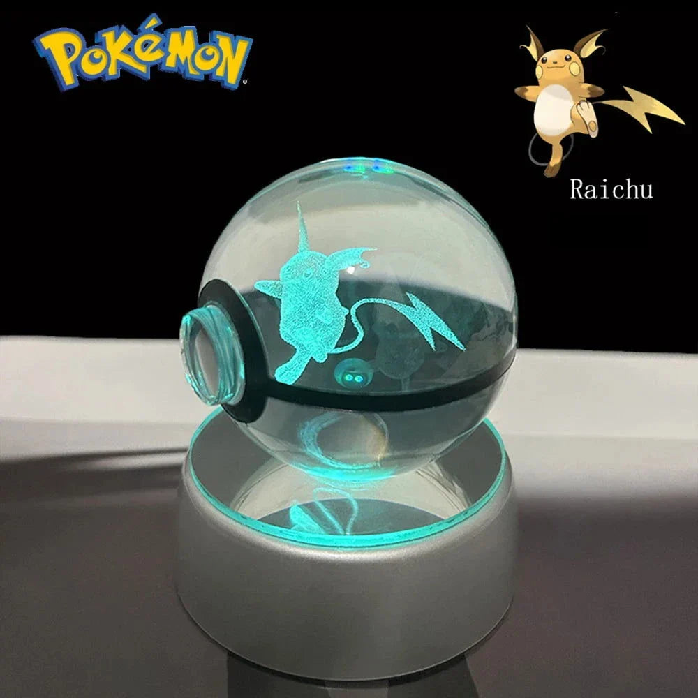 Pokemon 3D Crystal Ball Pikachu Gengar Eevee Mewtwo Anime Pokeball with Led Night Light Base
