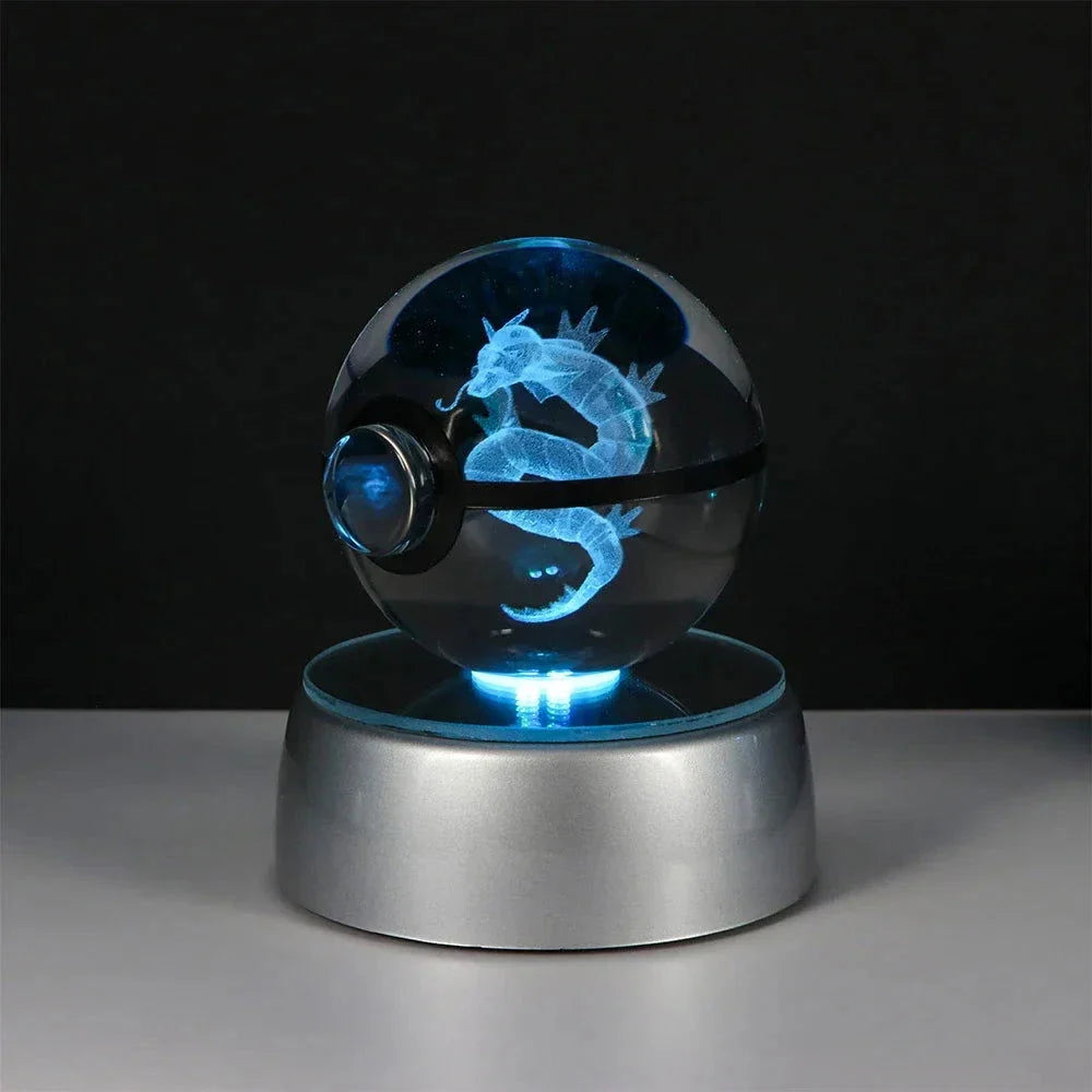 Pokemon 3D Crystal Ball Pikachu Gengar Eevee Mewtwo Anime Pokeball with Led Night Light Base