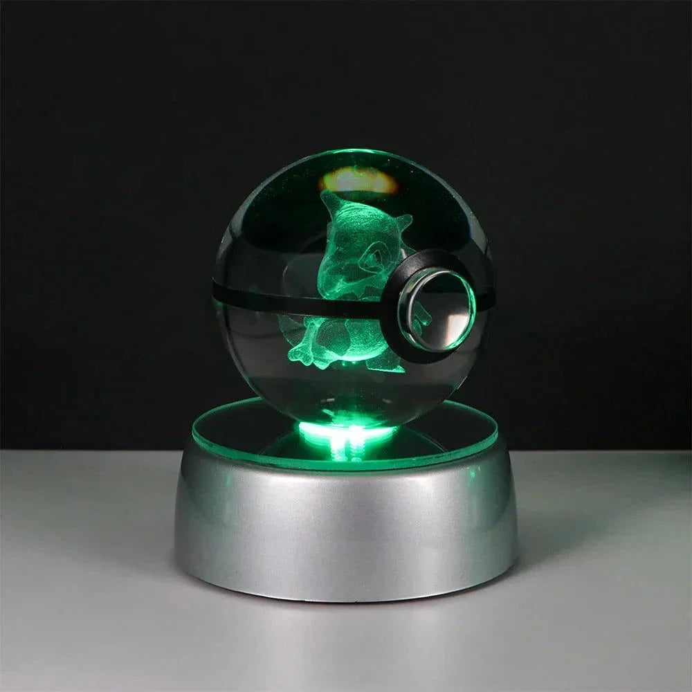 Pokemon 3D Crystal Ball Pikachu Gengar Eevee Mewtwo Anime Pokeball with Led Night Light Base