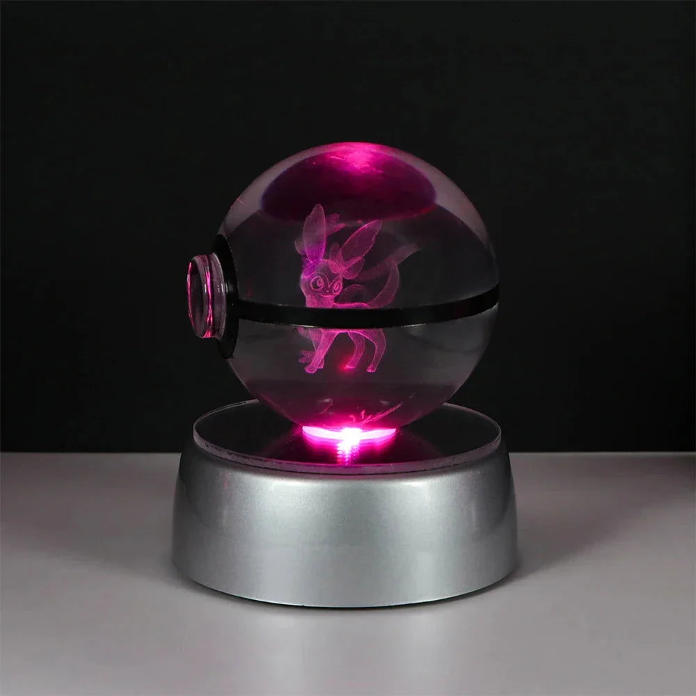 Pokemon 3D Crystal Ball Pikachu Gengar Eevee Mewtwo Anime Pokeball with Led Night Light Base