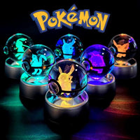 Pokemon 3D Crystal Pokeball with LED Light Base, Kids Anime Toy Gifts 2 in