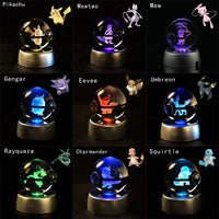 Pokemon 3D Crystal Pokeball with LED Light Base, Kids Anime Toy Gifts 2 in