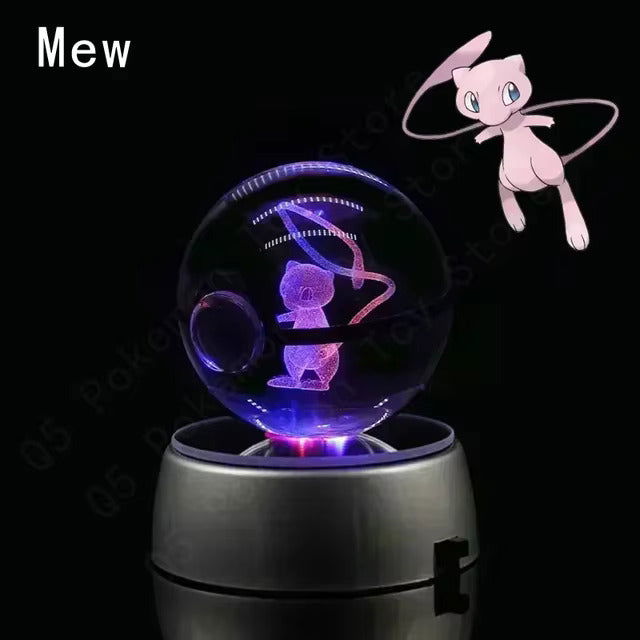 Pokemon 3D Crystal Pokeball with LED Light Base, Kids Anime Toy Gifts 2 in
