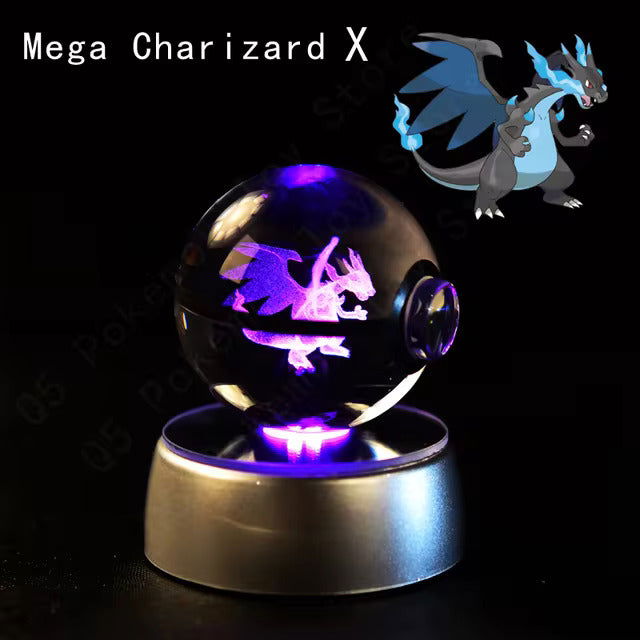 Pokemon 3D Crystal Pokeball with LED Light Base, Kids Anime Toy Gifts 2 in