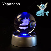 Pokemon 3D Crystal Pokeball with LED Light Base, Kids Anime Toy Gifts 2 in