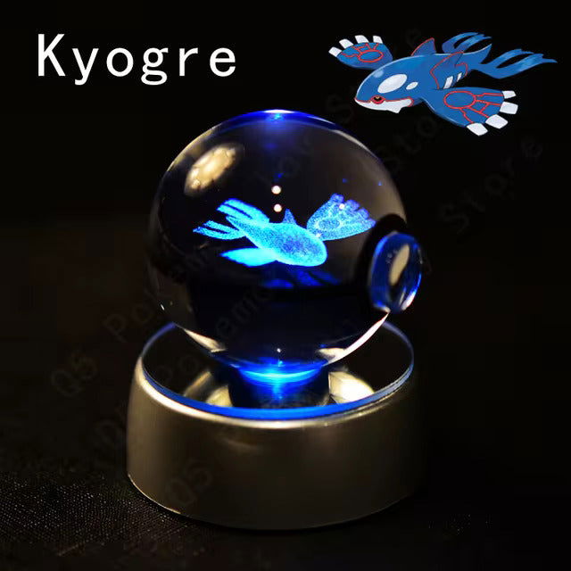 Pokemon 3D Crystal Pokeball with LED Light Base, Kids Anime Toy Gifts 2 in
