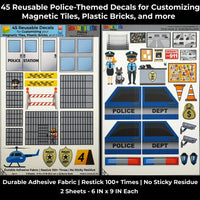 Police: Reusable Decals for Customizing Magnetic Tiles, Plastic Bricks, and more - BIG FRENCHIES