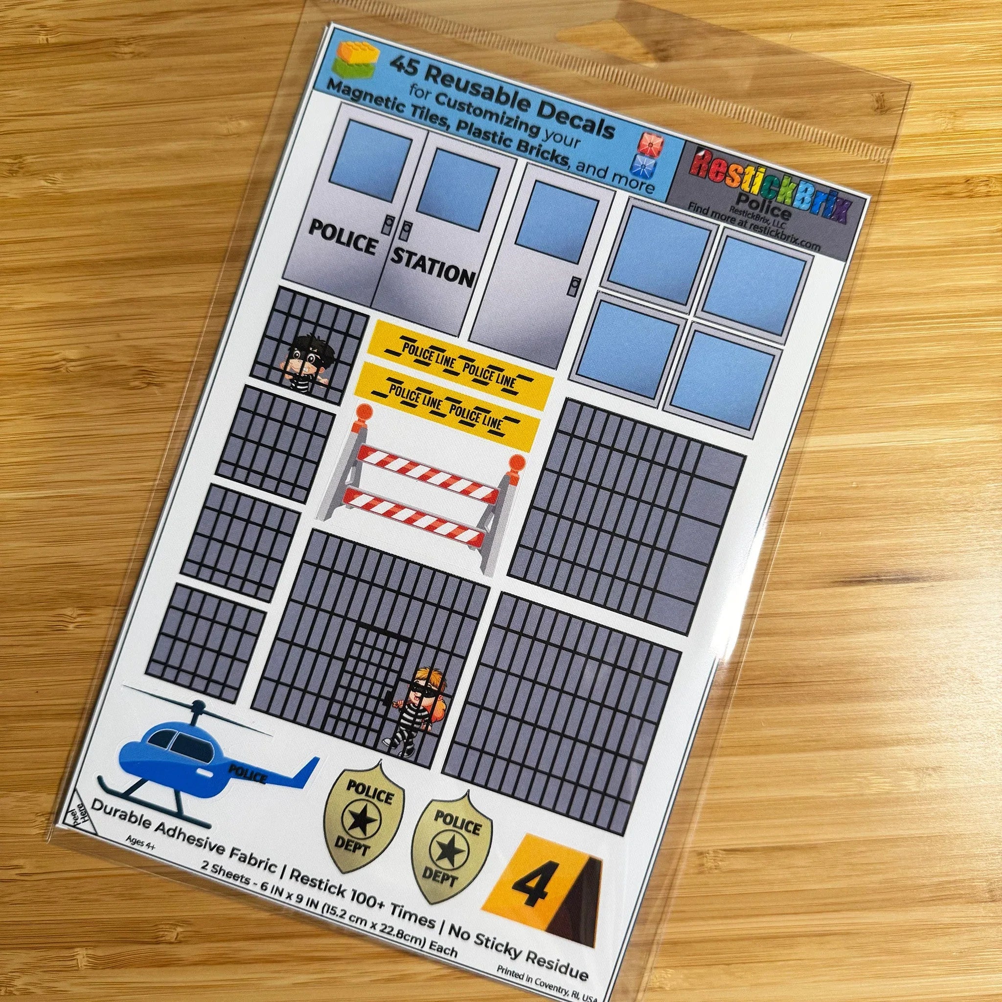 Police: Reusable Decals for Customizing Magnetic Tiles, Plastic Bricks, and more - BIG FRENCHIES