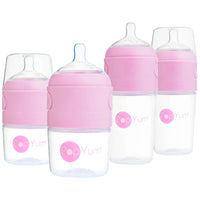 PopYum Baby Bottle Starter Set for Breast and Formula Feeding, 4-Pack, Pink, 2x 5oz Bottles (150ml) + 2x 9oz Bottles (260ml) - BIG FRENCHIES