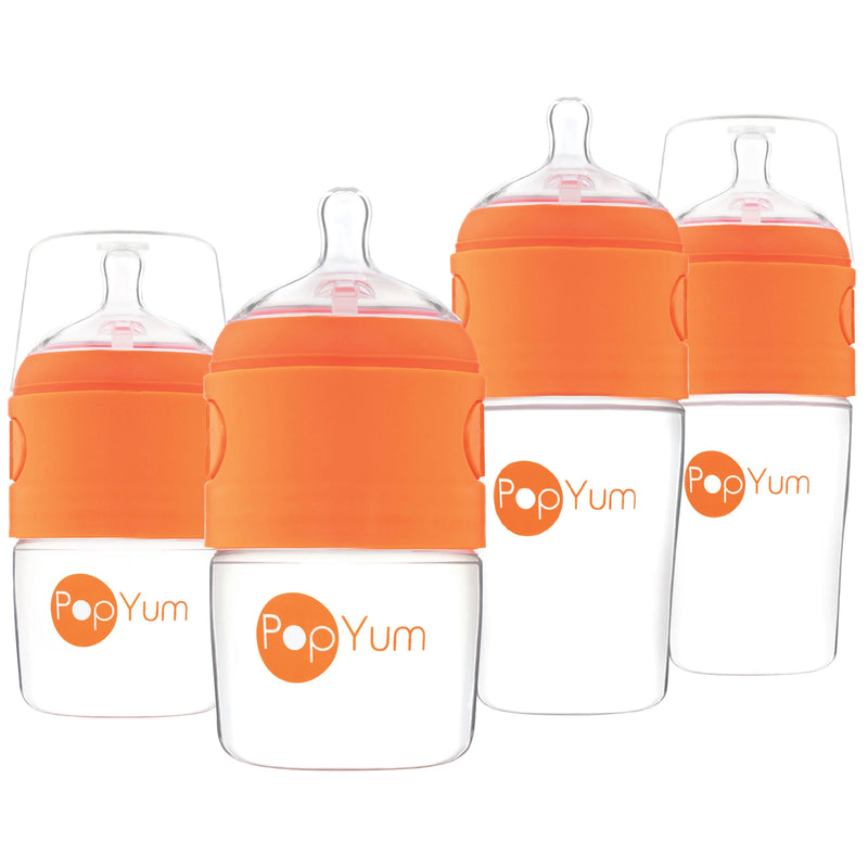 PopYum Baby Bottle Starter Set for Breast and Formula Feeding, 4-Pack, Orange, 2x 5oz Bottles (150ml) + 2x 9oz Bottles (260ml) - BIG FRENCHIES