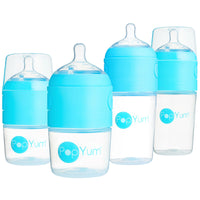 PopYum Baby Bottle Starter Set for Breast and Formula Feeding, 4-Pack, Blue, 2x 5oz Bottles (150ml) + 2x 9oz Bottles (260ml) - BIG FRENCHIES