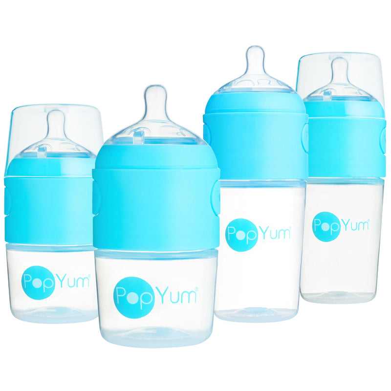 PopYum Baby Bottle Starter Set for Breast and Formula Feeding, 4-Pack, Blue, 2x 5oz Bottles (150ml) + 2x 9oz Bottles (260ml) - BIG FRENCHIES