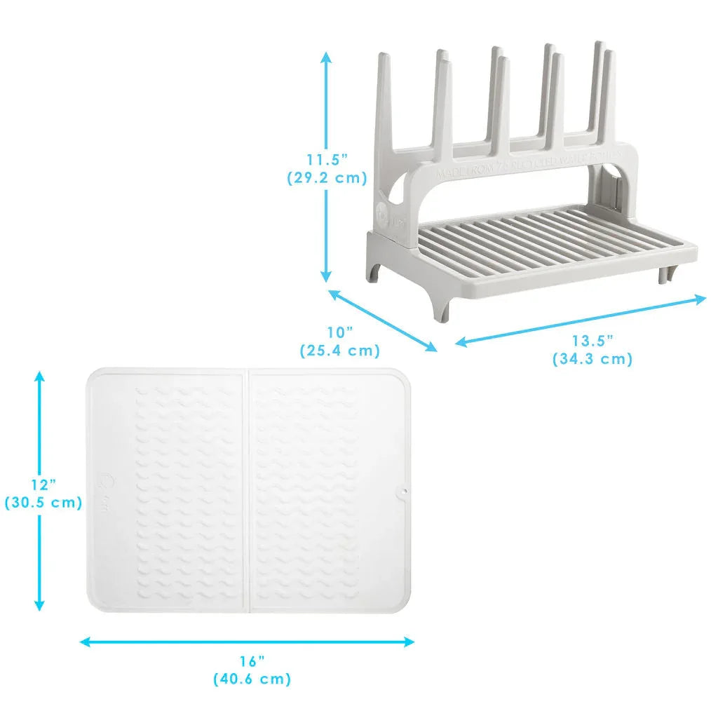 PopYum Seattle Gray Drying Rack from 100% Recycled Bottles with Silicone Drying Mat, countertop for Baby Bottle, Plastic Bags, Cups, Compact - BIG FRENCHIES