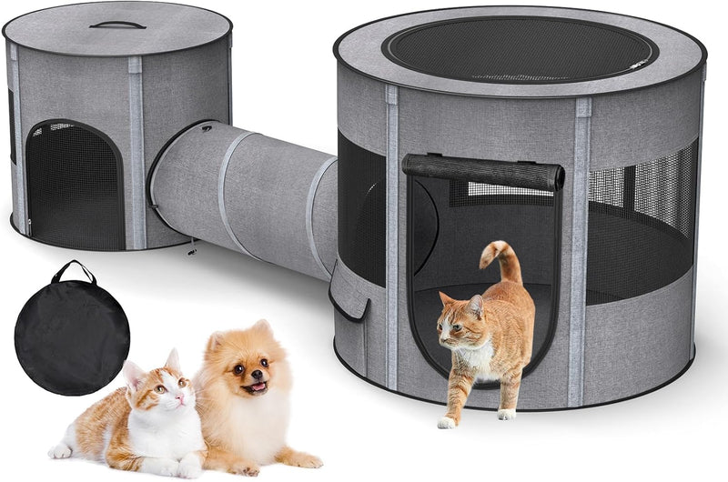 Portable Pet Playpen with Tunnel Foldable 3-in-1 Indoor Outdoor Small Pet & Cats-Pet Toys-BIG FRENCHIES-Wags & Whiskers Pet Supply