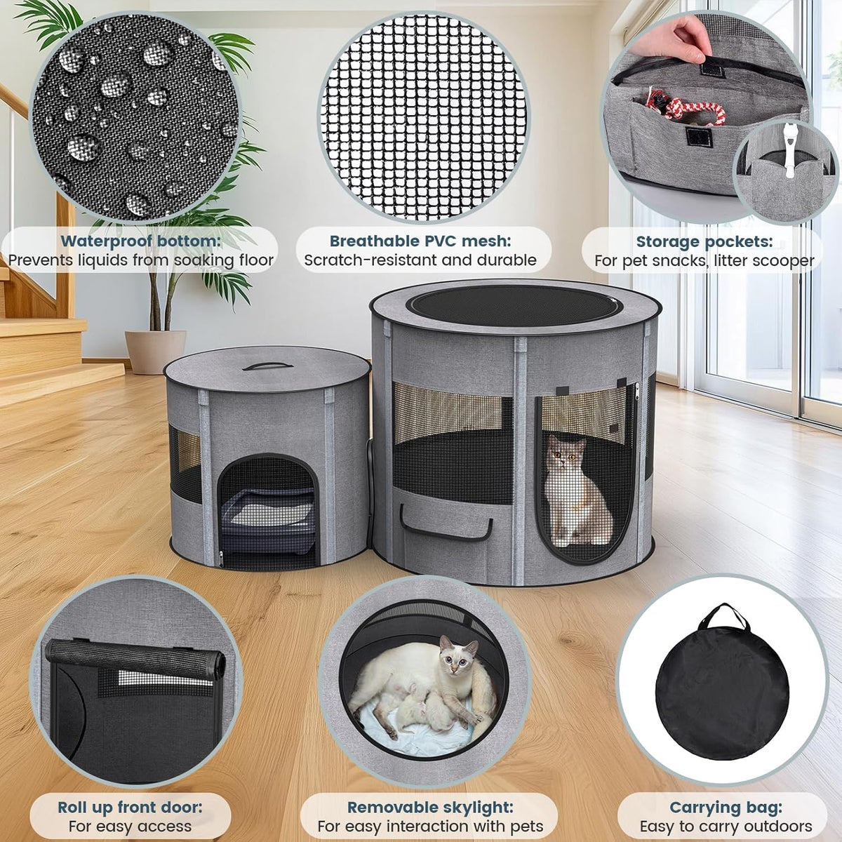 Portable Pet Playpen with Tunnel Foldable 3-in-1 Indoor Outdoor Small Pet & Cats-Pet Toys-BIG FRENCHIES-Wags & Whiskers Pet Supply