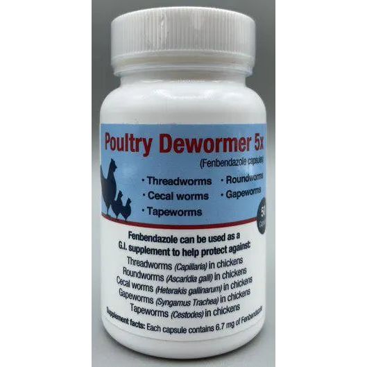 Poultry Dewormer 5X Fenbendazole 50 Capsules
