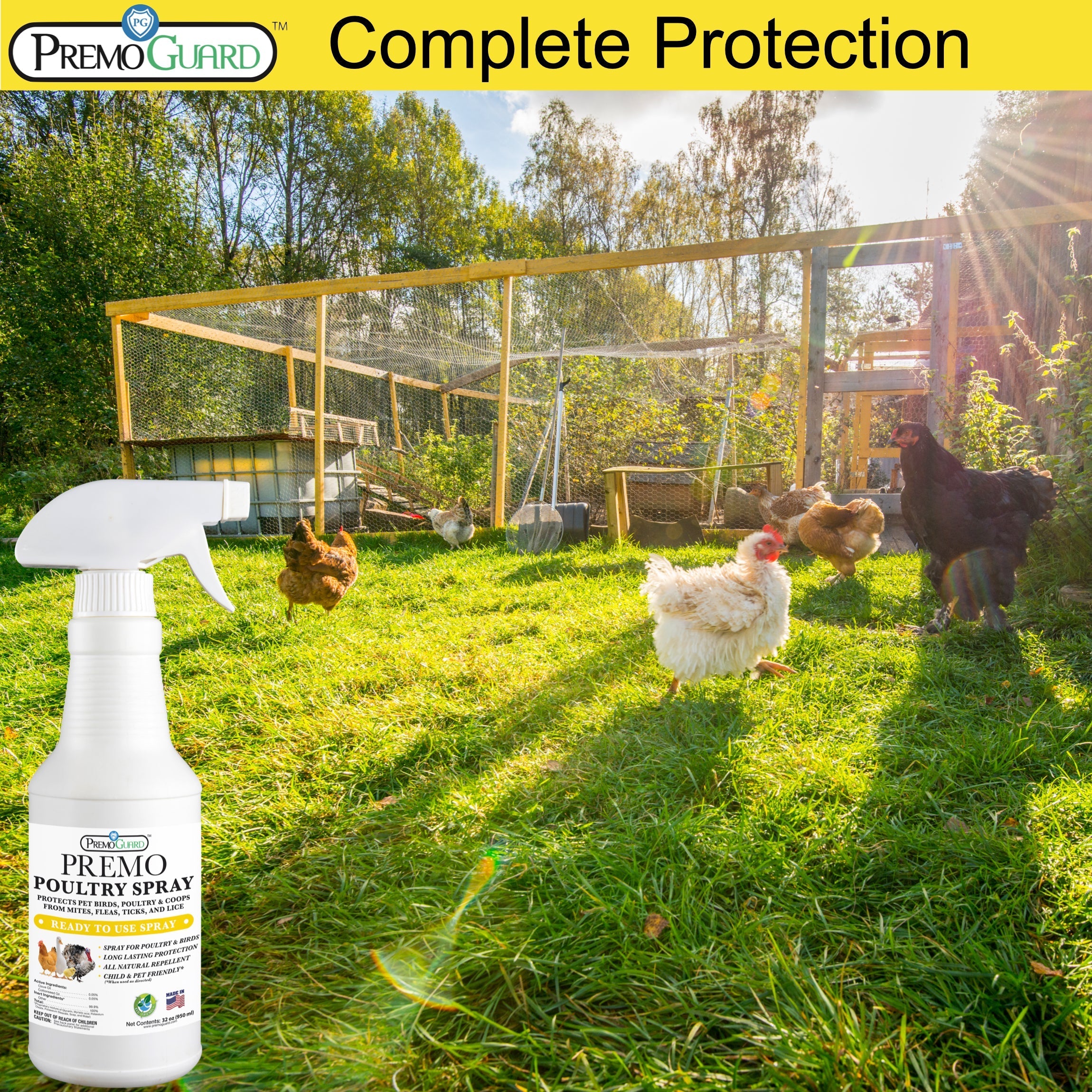 Poultry Spray 128 oz | Plant Based Natural Non-Toxic | Premo Guard