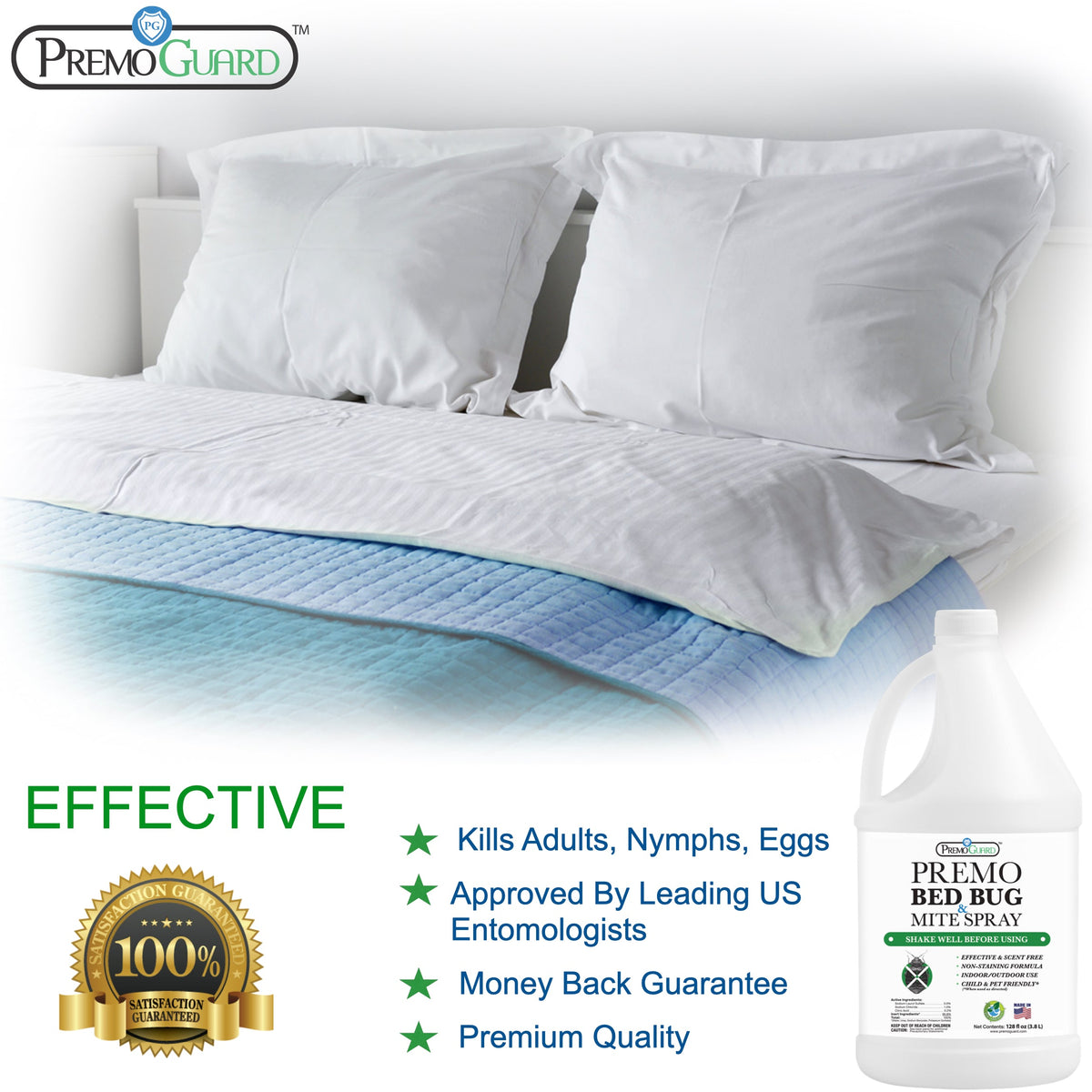 Bed Bug & Mite Killer Spray 128 oz | Natural & Non-Toxic | Premo Guard