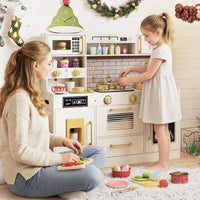 Pretend Toy Kitchen Set with Stoves and Water Dispenser-Beige