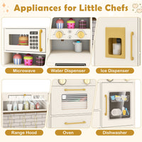 Pretend Toy Kitchen Set with Stoves and Water Dispenser-Beige