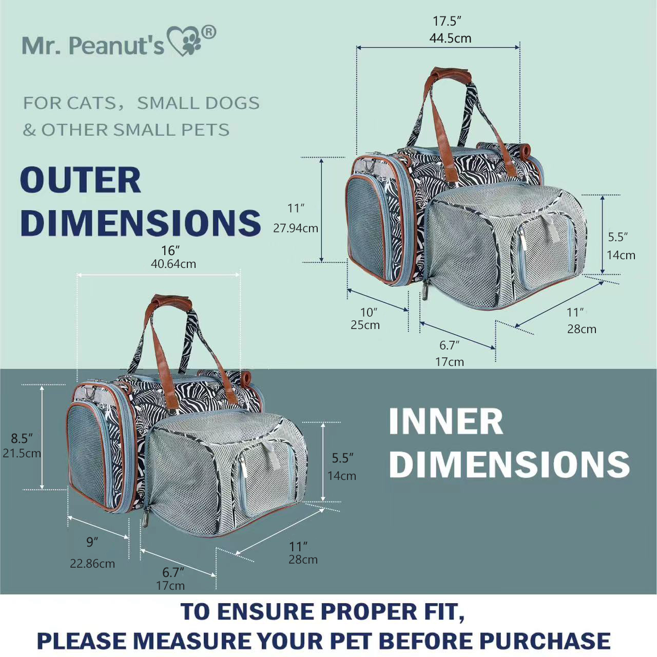 Mr. Peanut's Gold Series Standard Size Airline Compliant Expandable Pet Carrier - Prints Edition - BIG FRENCHIES