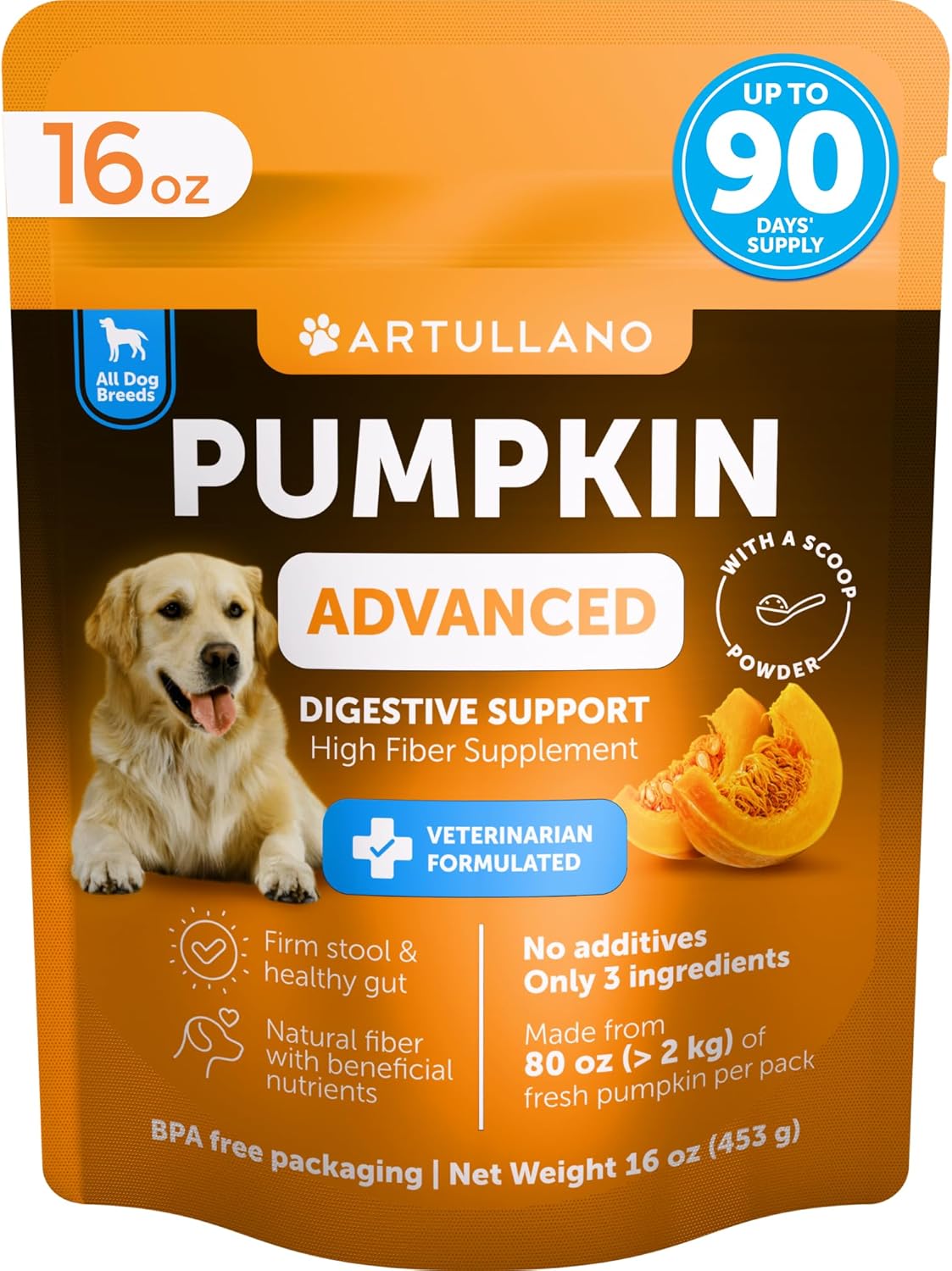 Pumpkin Powder for Dogs Fiber Supplement Digestion Stool Diarrhea Relief 16oz