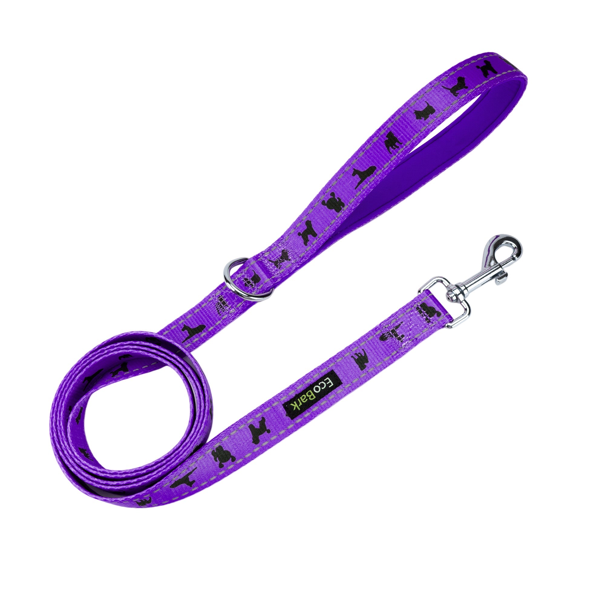 EcoBark Purple Dog Leash- Padded Comfort Grip Leash Dog Pattern - 4ft, 5ft, and 6ft for XS, Small, and Medium Dogs - BIG FRENCHIES