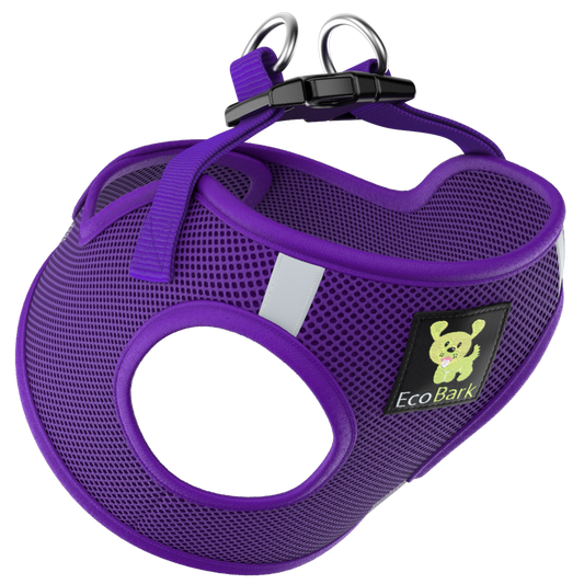 EcoBark Purple Step In Dog Harness - Rapid Fastener Reflective Soft Mesh Dog Vest Halter for Small Dogs and Puppies - BIG FRENCHIES