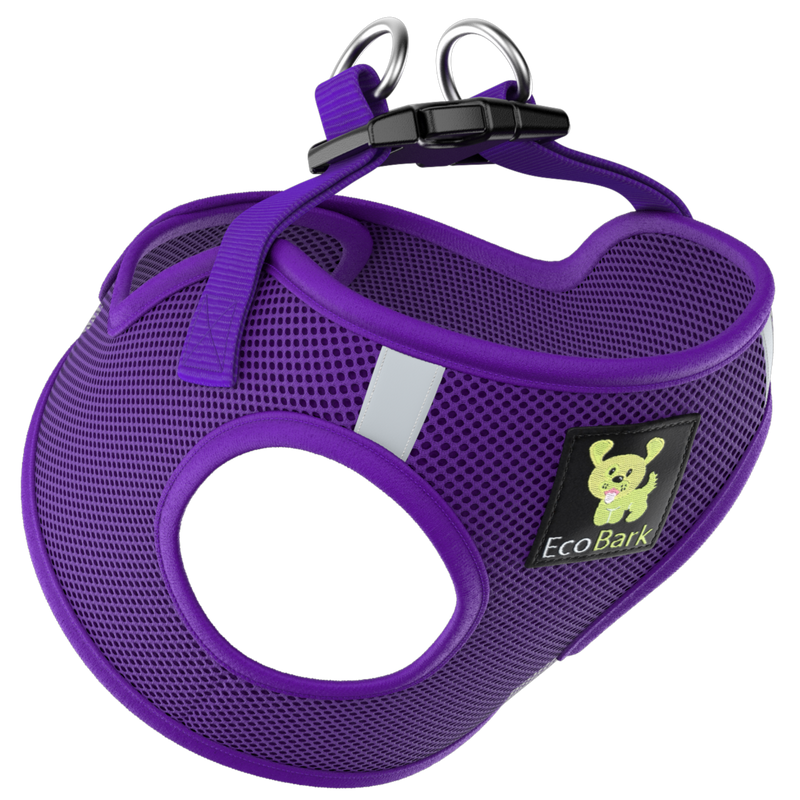 EcoBark Purple Step In Dog Harness - Rapid Fastener Reflective Soft Mesh Dog Vest Halter for Small Dogs and Puppies - BIG FRENCHIES