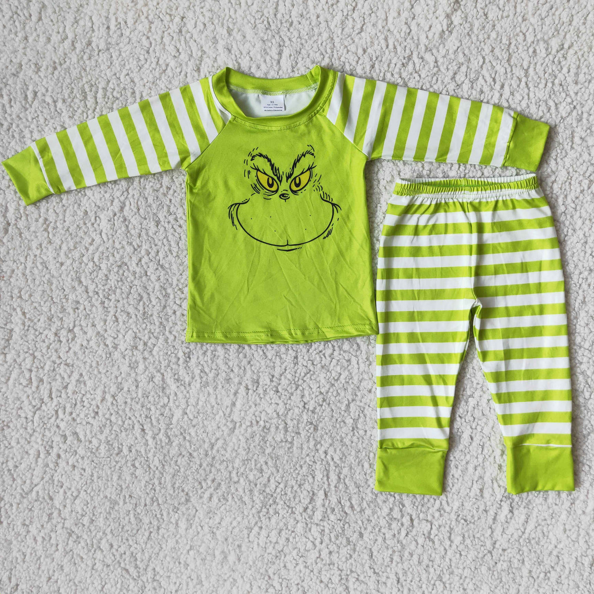 Green face screen print shirt stripe boy Christmas pajamas - BIG FRENCHIES