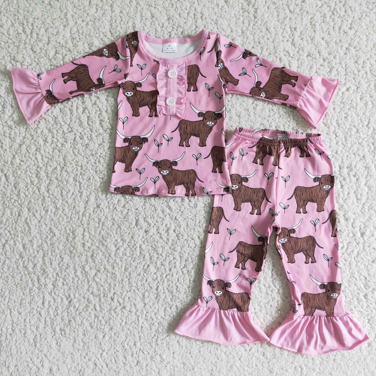 Cow print pink long sleeve pants girls pajamas - BIG FRENCHIES