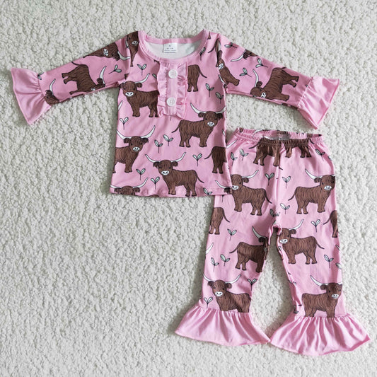 Cow print pink long sleeve pants girls pajamas - BIG FRENCHIES