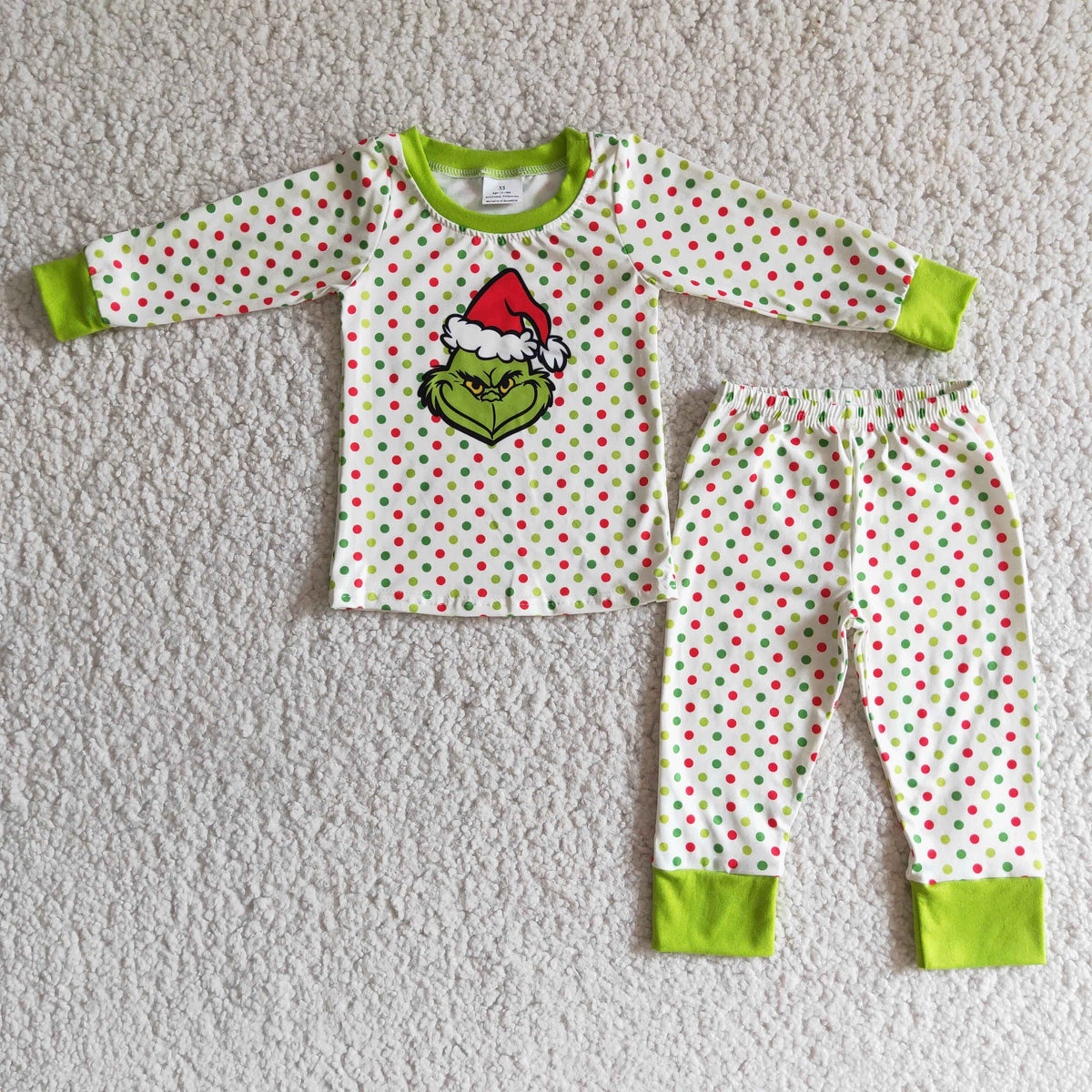 Polka dots long sleeve green face boy Christmas pajamas - BIG FRENCHIES