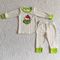 Polka dots long sleeve green face boy Christmas pajamas - BIG FRENCHIES