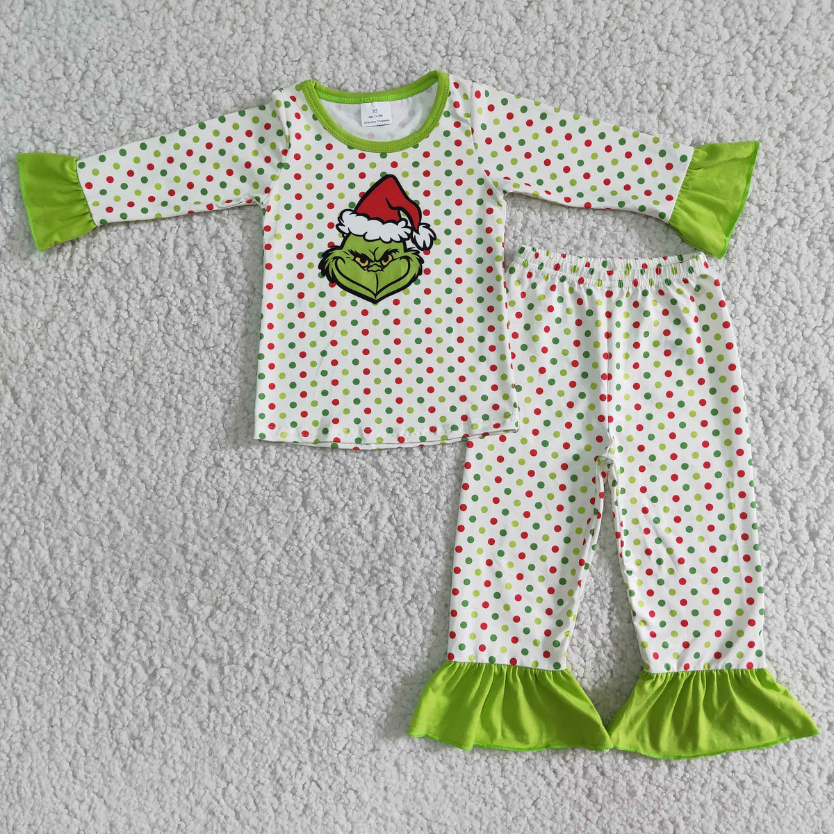 Colorful polka dots green face girls Christmas pajamas - BIG FRENCHIES