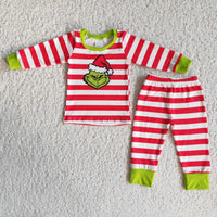 Stripe long sleeve green face boy Christmas pajamas - BIG FRENCHIES