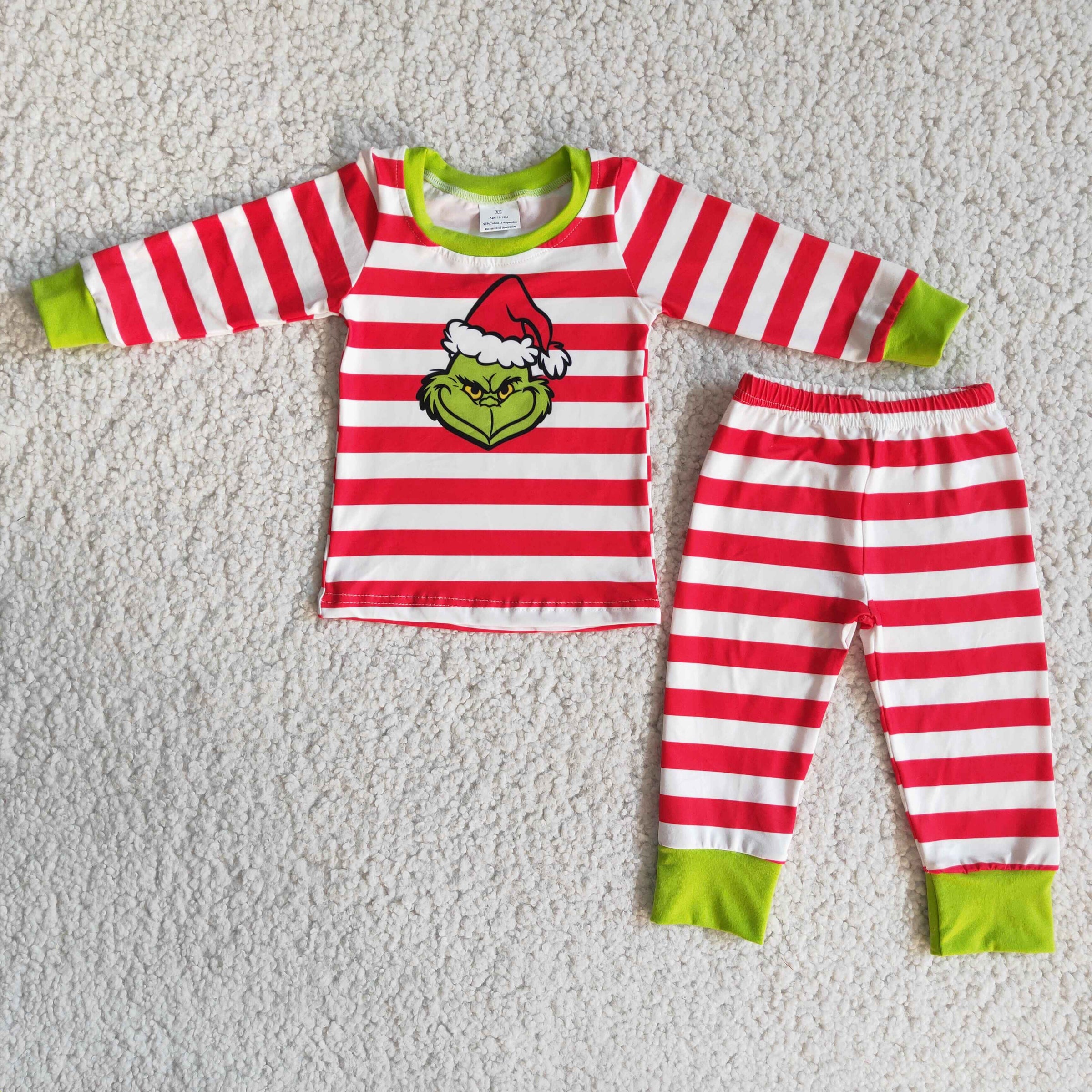Stripe long sleeve green face boy Christmas pajamas - BIG FRENCHIES