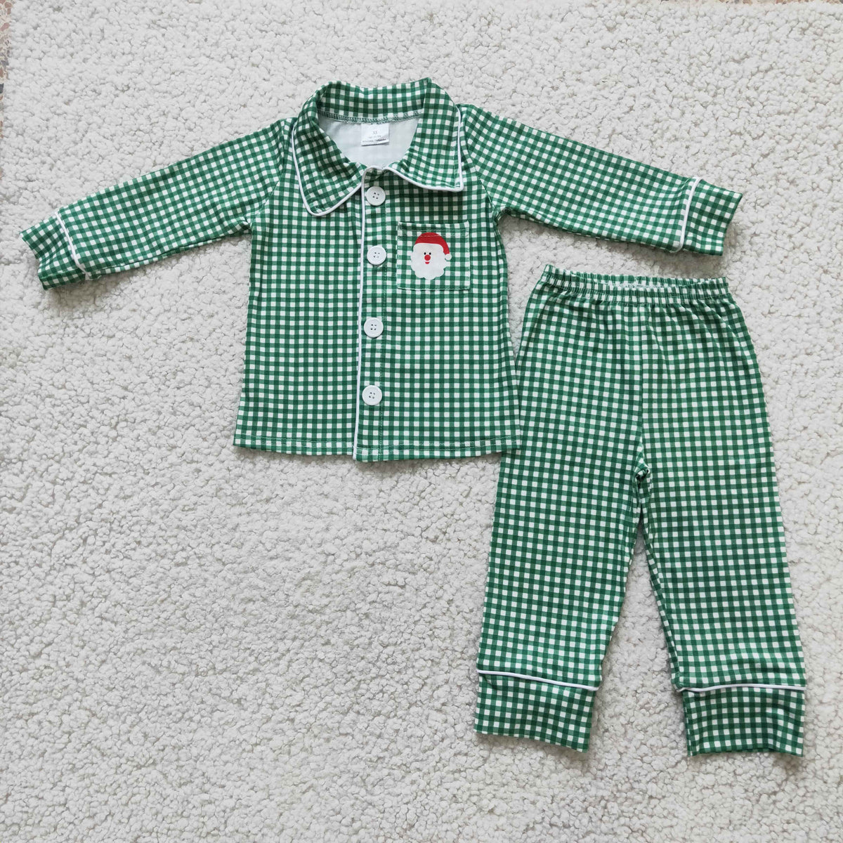 Green gingham santa pocket boy Christmas pajamas - BIG FRENCHIES