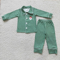 Green gingham santa pocket boy Christmas pajamas - BIG FRENCHIES