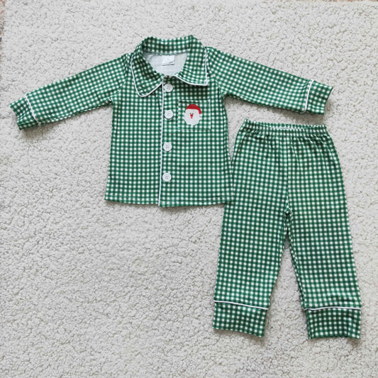 Green gingham santa pocket boy Christmas pajamas - BIG FRENCHIES