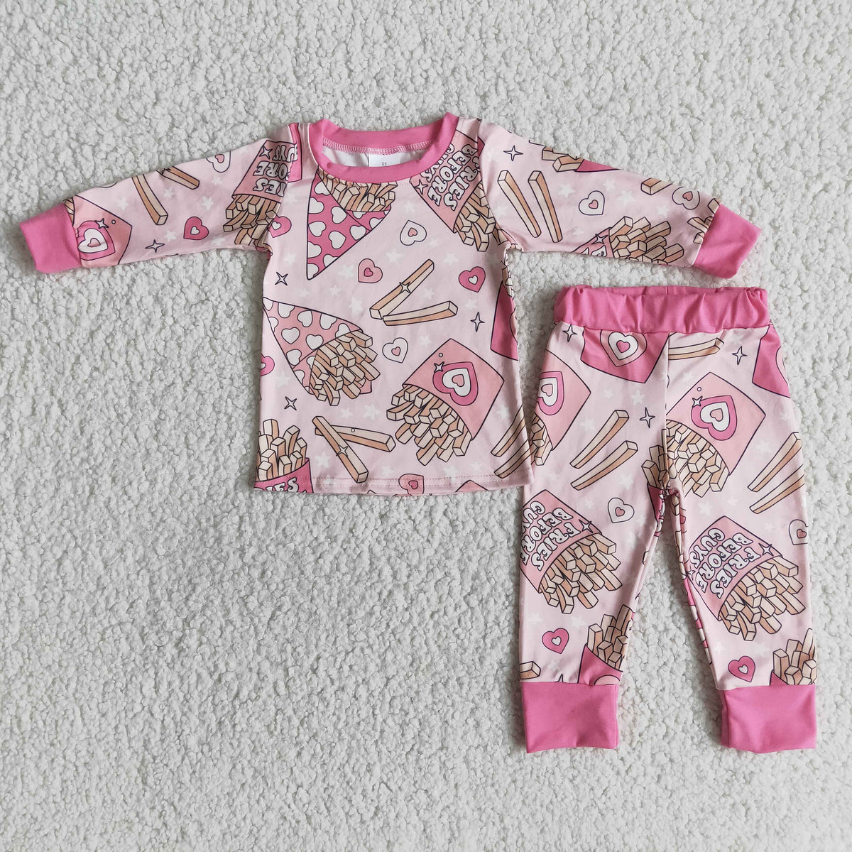 Fries before guys heart print girls valentine's pajamas - BIG FRENCHIES