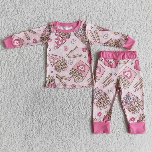 Fries before guys heart print girls valentine's pajamas - BIG FRENCHIES