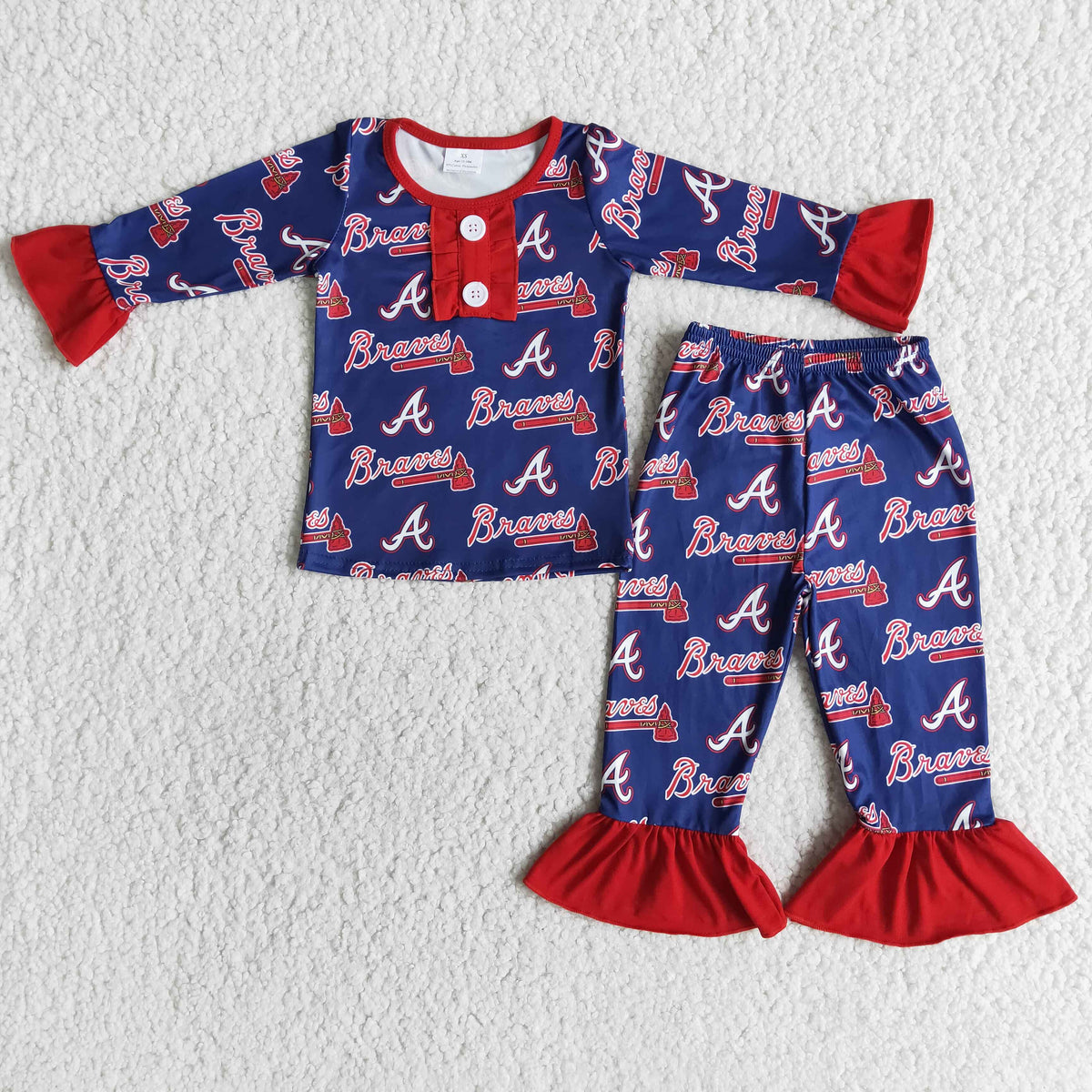 Braves print ruffle long sleeve girls team pajamas - BIG FRENCHIES