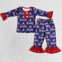 Braves print ruffle long sleeve girls team pajamas - BIG FRENCHIES