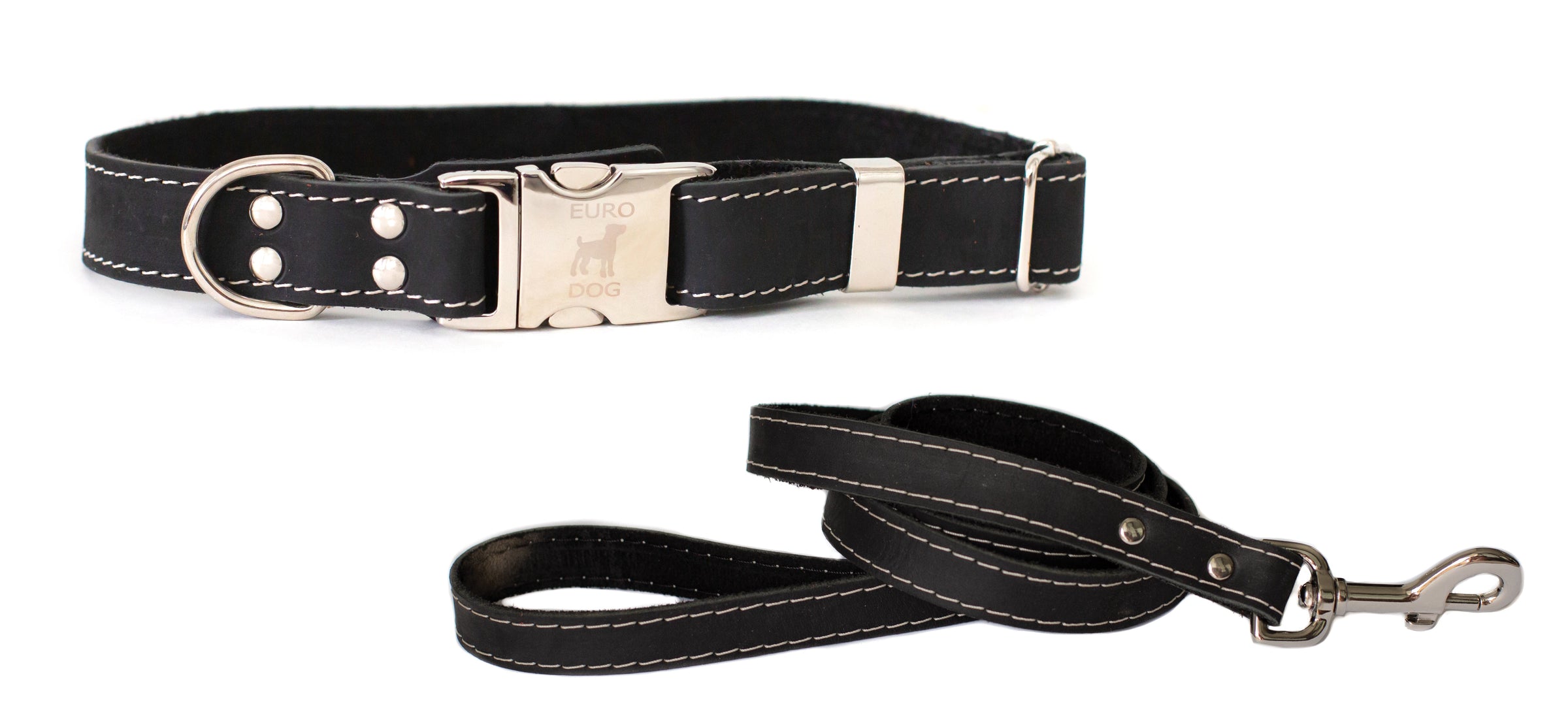 Quick-Release Style Leather Collar and Leash Set - BIG FRENCHIES