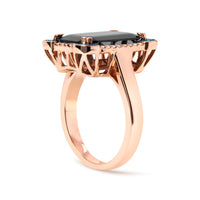 14K Rose Gold 15x10 MM Emerald-Cut Black Onyx and 1/5 Cttw Blue and White Diamond Halo Cocktail Ring (G-H Color, SI1-SI2 Clarity)- Size 7