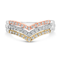 10K Gold Plated Sterling Silver 1/3 Cttw Tri-Color Chevron Diamond Stackable Ring