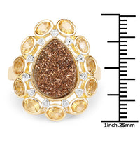 5.14 Carat Genuine Bronze Drusy and Citrine .925 Sterling Silver Ring